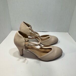 Chase + Chloe Beige Strappy Mid Heel Pumps